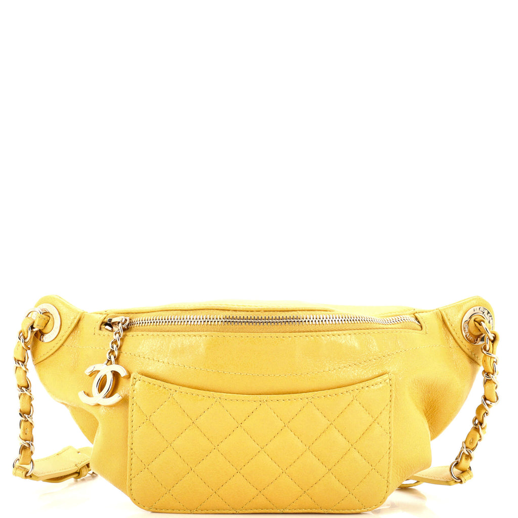 CHANEL Crumpled Calfskin PVC Quilted Backpack Yellow