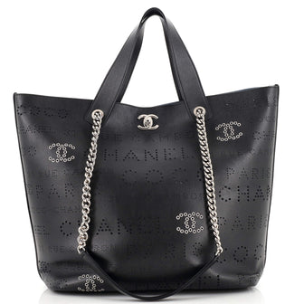 Chanel Logo Eyelets Shopping Tote Perforated Calfskin Medium