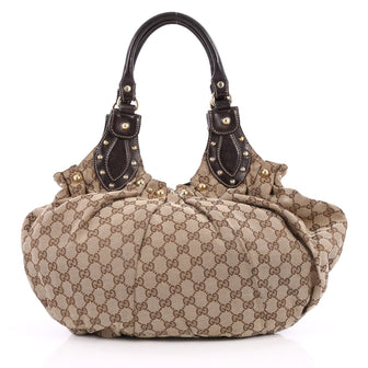 Gucci Pelham Shoulder Bag Studded GG Canvas Medium Brown 2214701