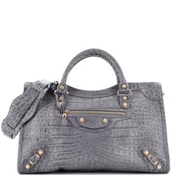 Balenciaga City Giant Studs Bag Crocodile Embossed Leather Medium