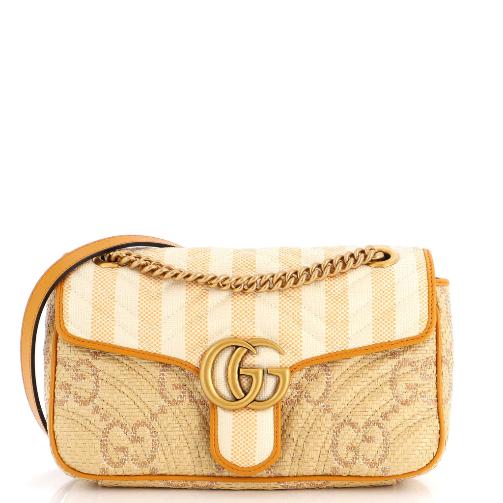 GG Marmont Small Raffia Shoulder Bag in Neutrals - Gucci