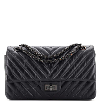 Chanel So Black Reissue 2.55 Flap Bag Chevron Aged Calfskin 225 Black  2215081