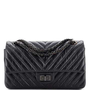 Chanel So Black Reissue 2.55 Flap Bag Chevron Aged Calfskin 225