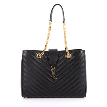Saint Laurent Classic Monogram Shopper Matelasse Chevron Leather Large Black 2215201