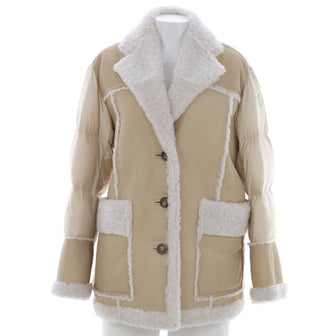Moncler Women's Ilay Button Up Jacket Quilted Polyamide and Shearling with Down