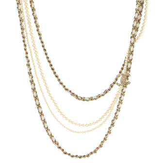 Chanel CC Multistrand Necklace Metal with Faux Pearls, Crystals