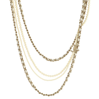 Chanel CC Multistrand Necklace Metal with Faux Pearls, Crystals and Leather