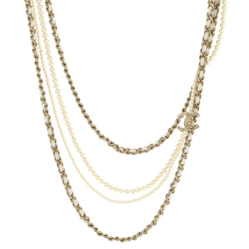 Chanel CC Multistrand Necklace Metal with Faux Pearls, Crystals and Leather