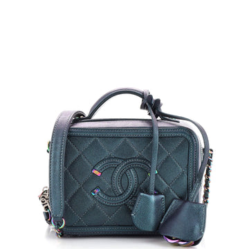Chanel Filigree Vanity Case Quilted Iridescent Caviar Small