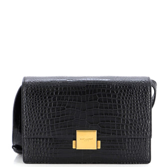 Saint Laurent Bellechasse Shoulder Bag Crocodile Embossed Leather Medium