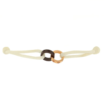 Cartier Charity Love 4 Diamonds Double Rings On Cord Bracelet Silk Cord with 18K Rose Gold and Ceramic and Diamonds