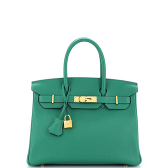 Hermes Birkin Handbag Green Novillo with Gold Hardware 30