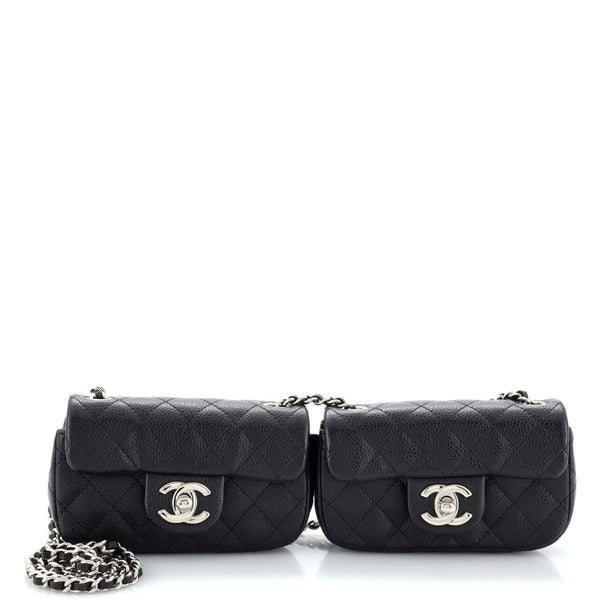 Chanel Twin Classic Flap Bag Quilted Caviar Mini Black