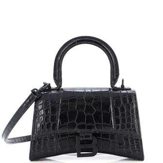 Balenciaga Hourglass Top Handle Bag Crocodile Embossed Leather XS