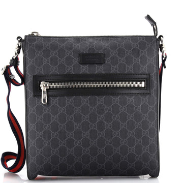 Gucci Web Strap Front Zip Messenger Bag GG Coated Canvas Medium