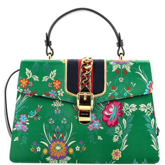 Gucci Sylvie Top Handle Bag Floral Jacquard Medium