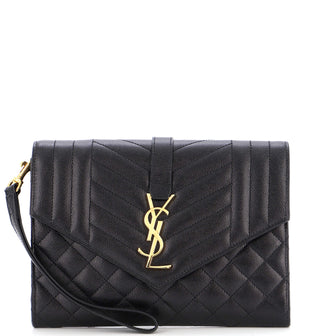 Saint Laurent Classic Monogram Envelope Wristlet Clutch Mixed Matelasse Leather