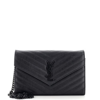 Saint Laurent Classic Monogram Wallet on Chain Matelasse Chevron Leather Medium