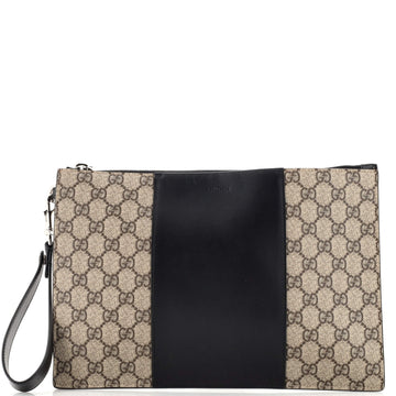 Gucci Wristlet Zip Pouch GG Coated Canvas and Leather Large