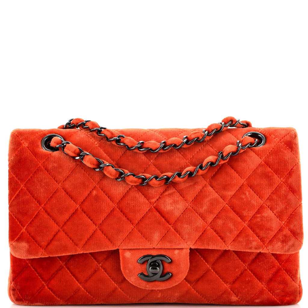 Chanel Classic Double Flap Bag Quilted Velvet Medium Orange 22167611