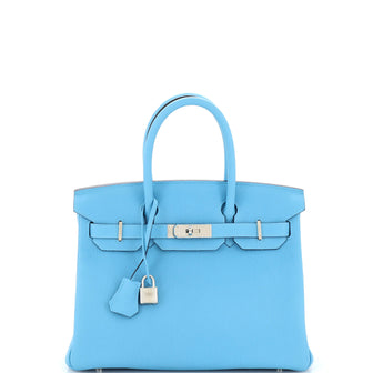 Hermes Birkin Handbag Blue Togo with Palladium Hardware 30
