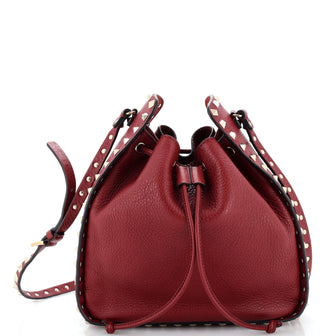 Valentino Garavani Rockstud Drawstring Bucket Bag Leather Medium