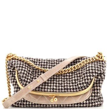 Chanel Tabatiere Kisslock Fold Over Bag Tweed with Quilted Calfskin Medium
