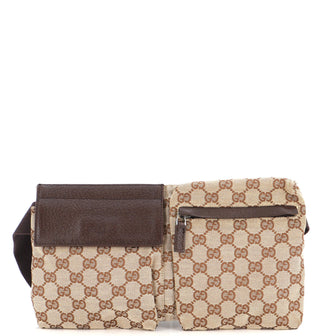 Gucci Vintage Double Belt Bag GG Canvas Brown 22175123