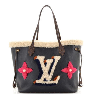 Louis Vuitton Neverfull NM Tote Leather and Monogram Teddy Shearling MM