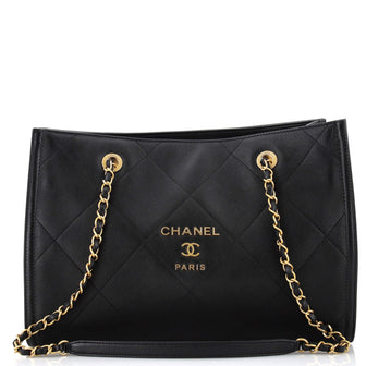 Chanel Metal Logo Shopping Tote Quilted Calfskin Large