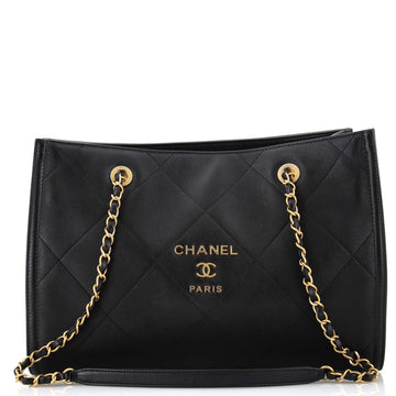 Chanel Metal Logo Shopping Tote Quilted Calfskin Large
