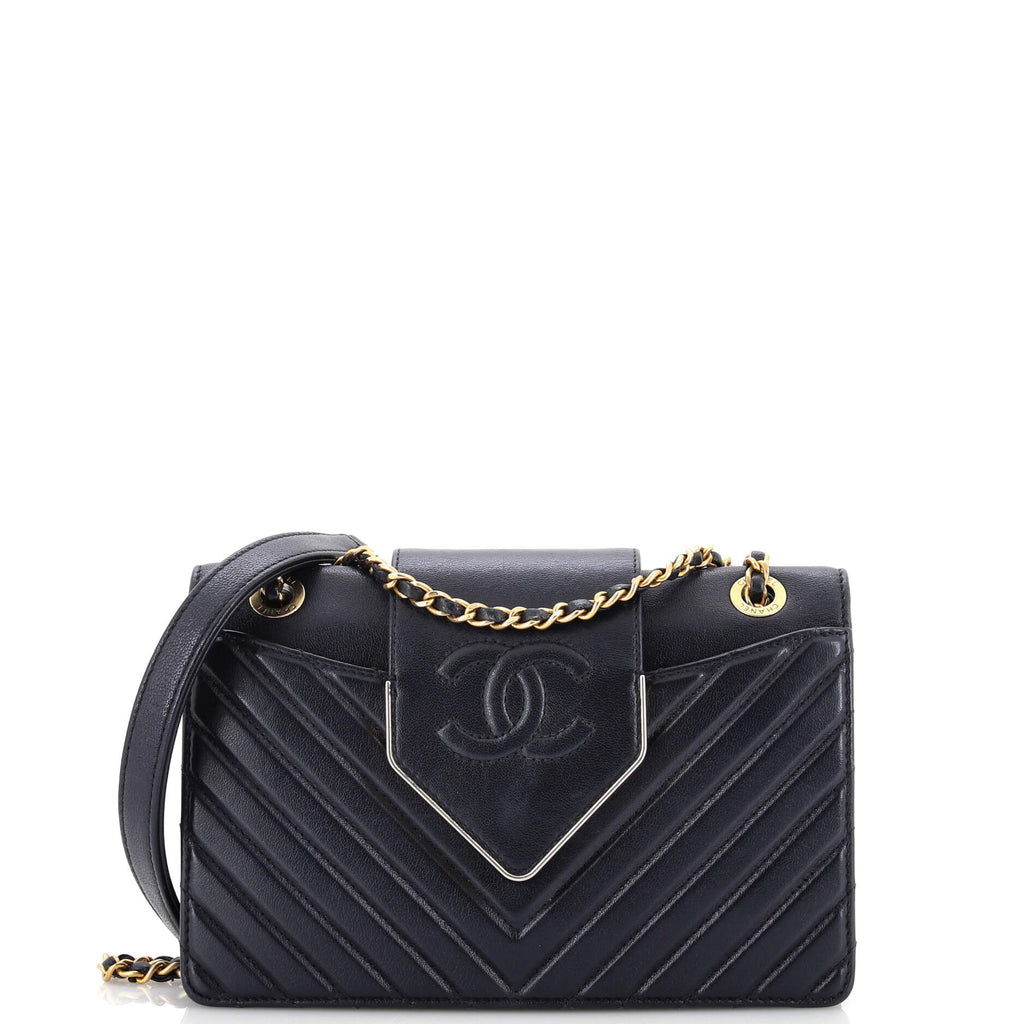 Chanel Collar and Tie Flap Bag Chevron Sheepskin Mini Blue 2217521