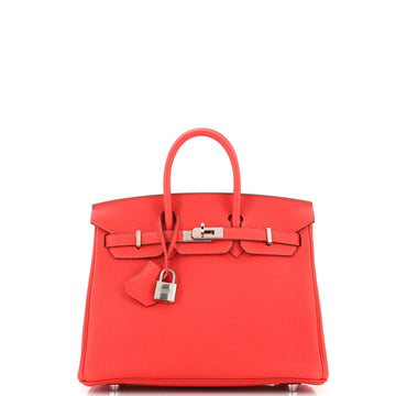 Hermes Birkin Handbag Red Togo with Palladium Hardware 25
