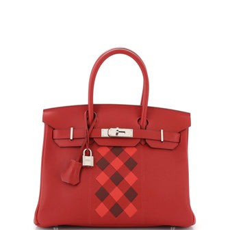 Hermes Birkin Handbag Tressage Red Swift and Palladium Hardware 30