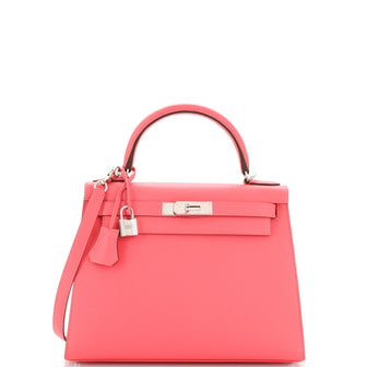 Hermes Kelly Handbag Pink Epsom with Palladium Hardware 28