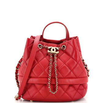 Rolled Up Drawstring Bucket Bag Quilted Caviar Small