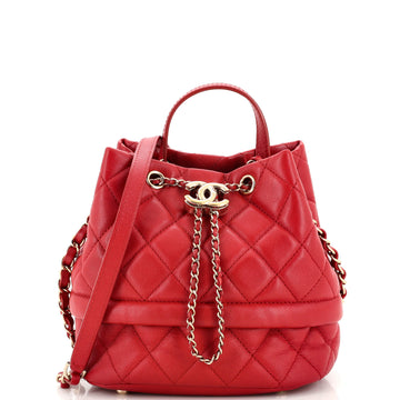 Chanel Rolled Up Drawstring Bucket Bag Quilted Caviar Small