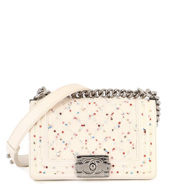 Chanel Boy Flap Bag Lambskin with Quilted Tweed and Sequins Small
