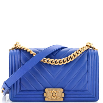 Chanel Boy Flap Bag Chevron Lambskin Old Medium Blue 22175322
