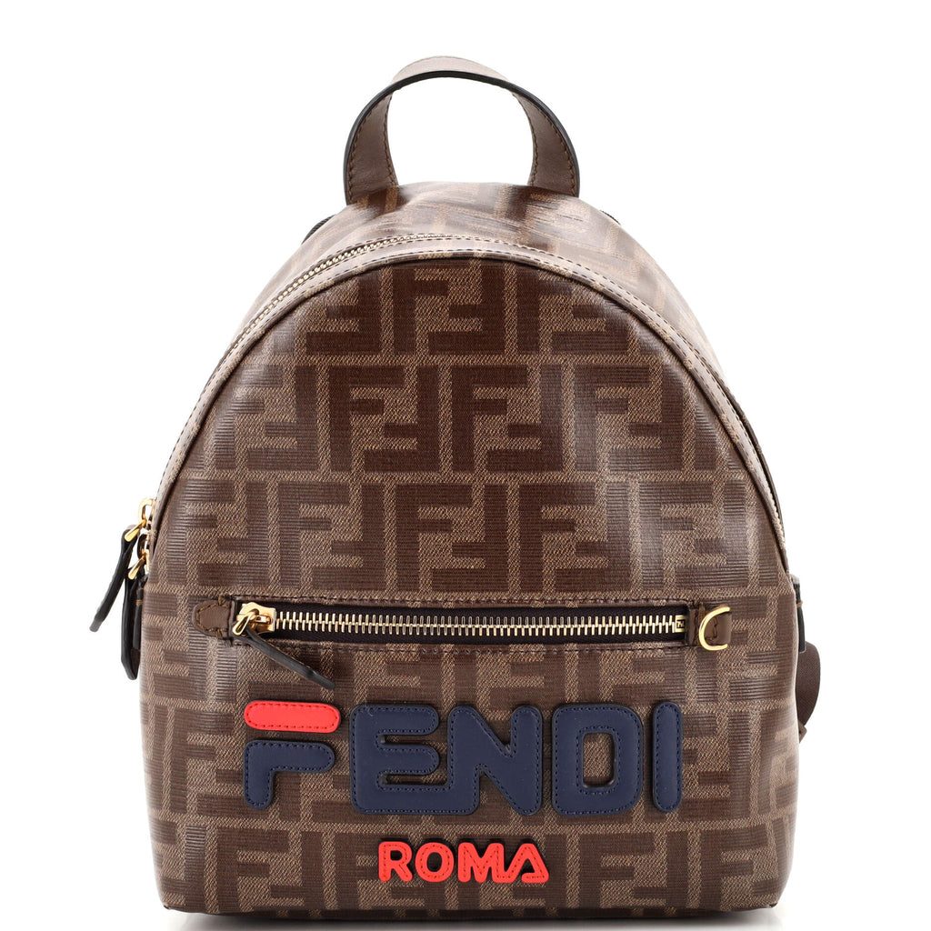 fendi mania mini backpack Fendi Mania Logo Backpack Zucca Coated Canvas Mini Brown 22175328
