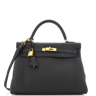 Hermes Kelly Handbag Black Togo with Gold Hardware 32