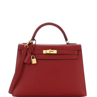 Hermes Kelly Handbag Red Epsom with Gold Hardware 32
