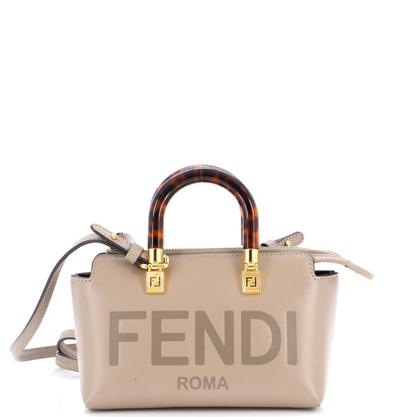 Fendi Logo By The Way Top Handle Bag Embossed Leather Mini Neutral