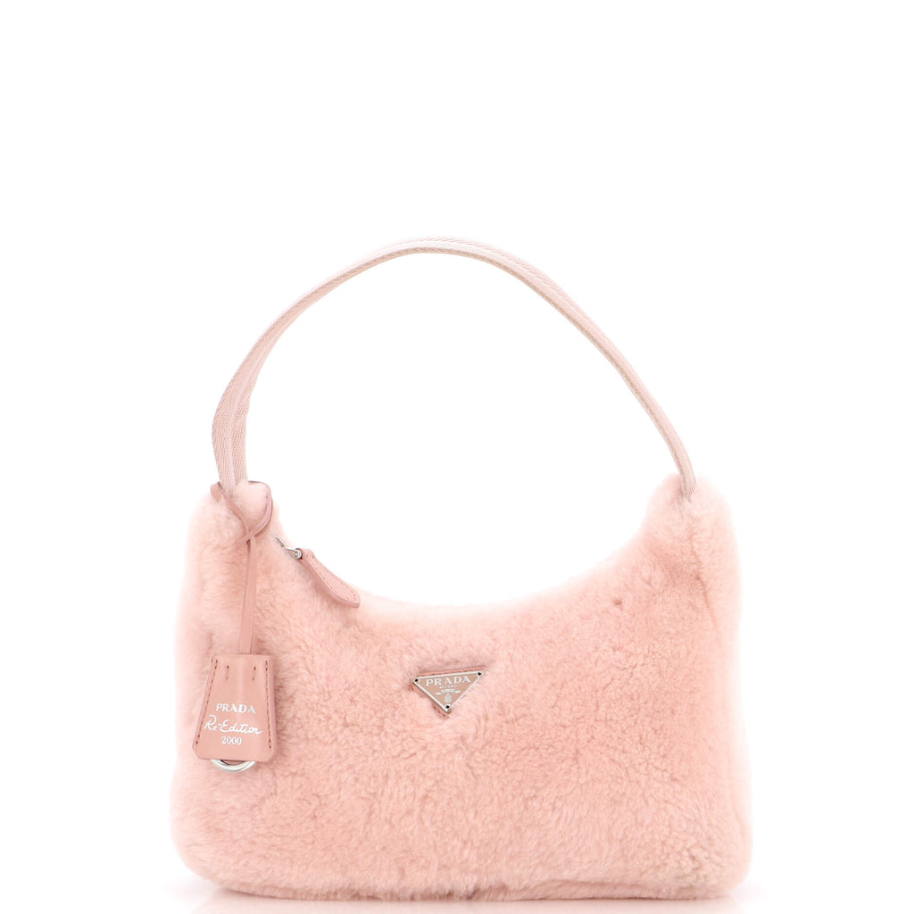 Prada Mini Shearling Shoulder Bag - Pink