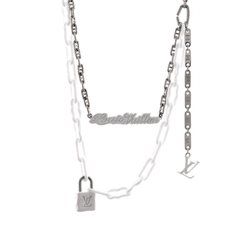 Louis Vuitton Double Letter Chain Link Necklace Metal and Ceramic