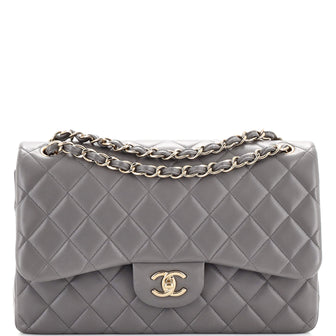Chanel Classic Double Flap Bag Quilted Lambskin Jumbo Gray 22175494
