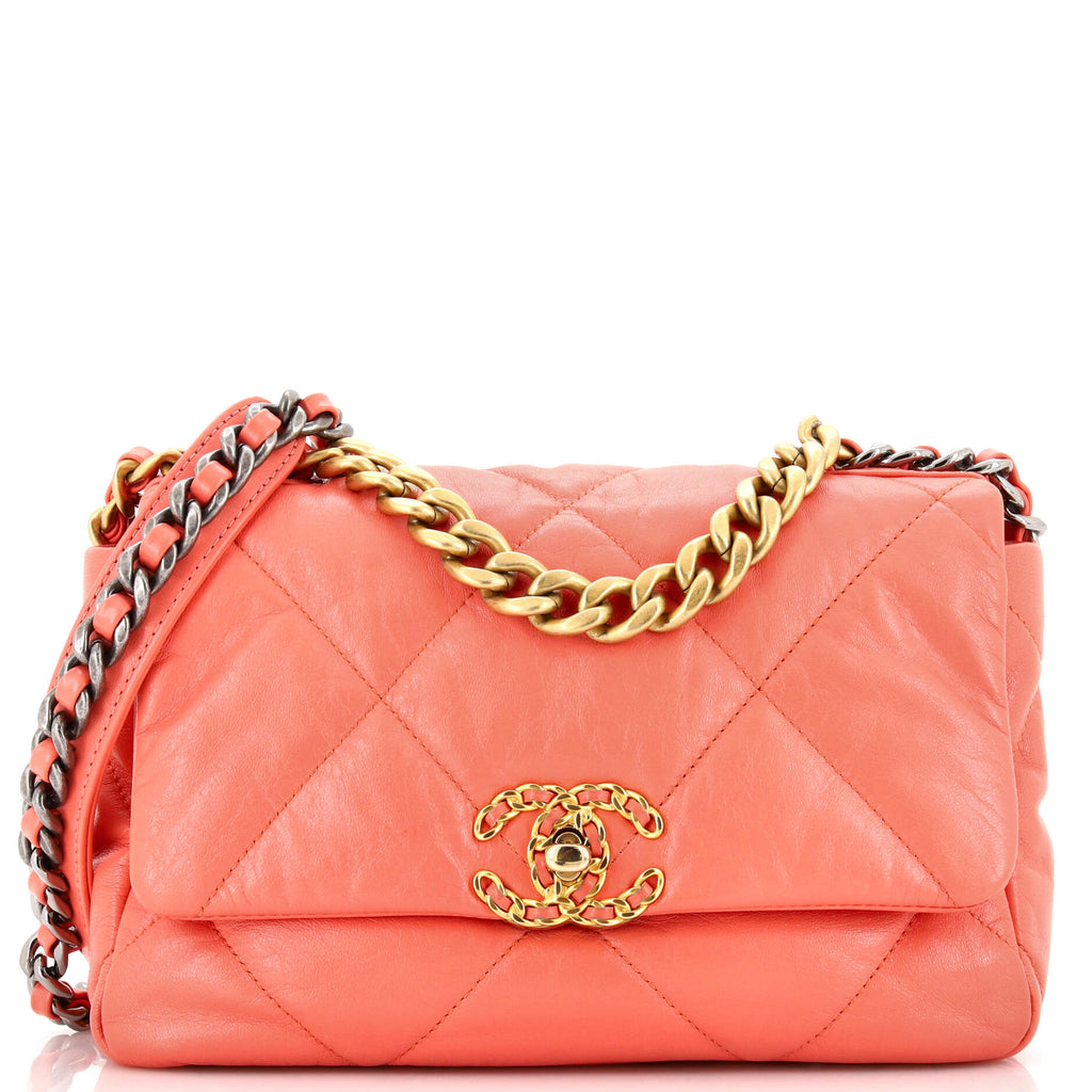 Chanel 19 Flap Bag Quilted Leather Medium Pink 2217613