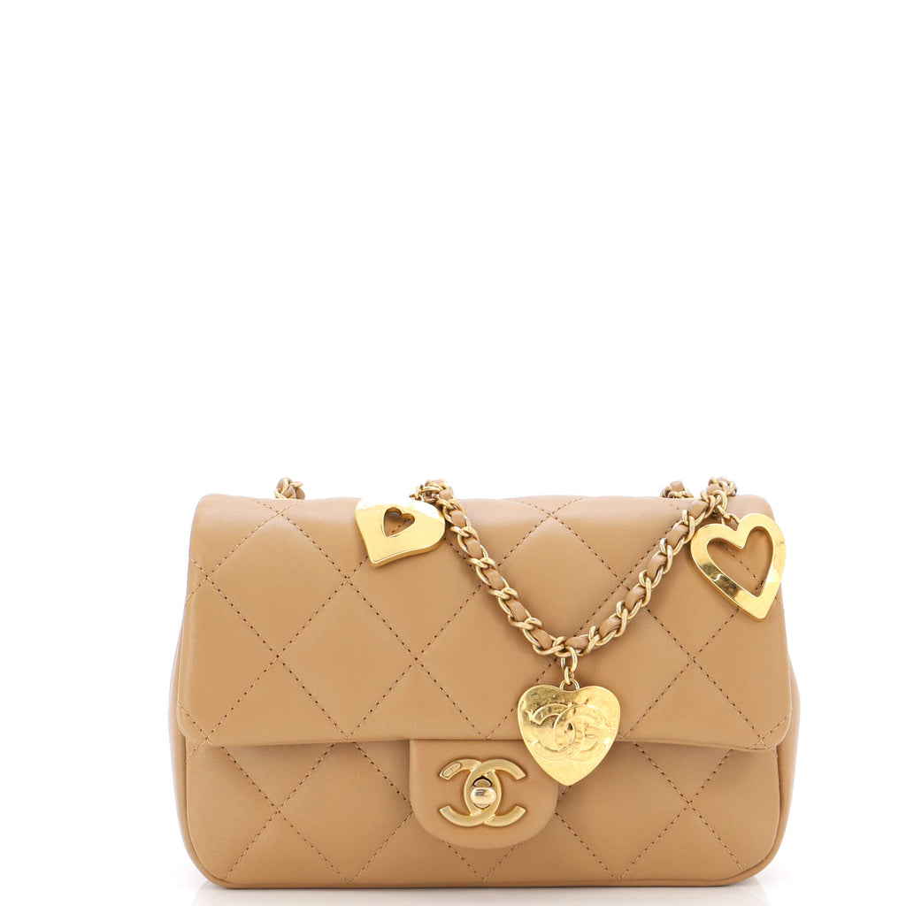 CHANEL Lambskin Quilted Heart Charms Mini Flap White 1061404