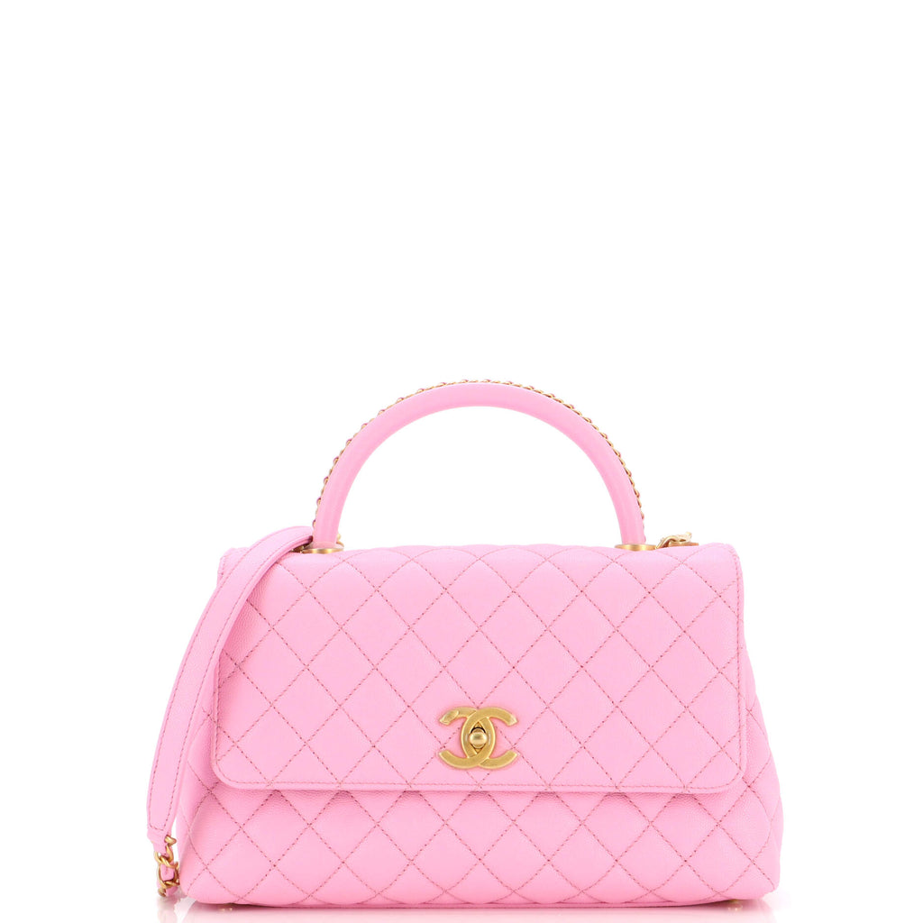 Chanel Coco Top Handle Bag Quilted Caviar with Chain Detail Handle Small  Pink 221763108
