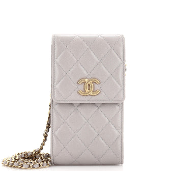 Chanel Embellished CC Flap Phone Holder Crossbody Bag Quilted Caviar  Quilted Caviar Gray 22176311